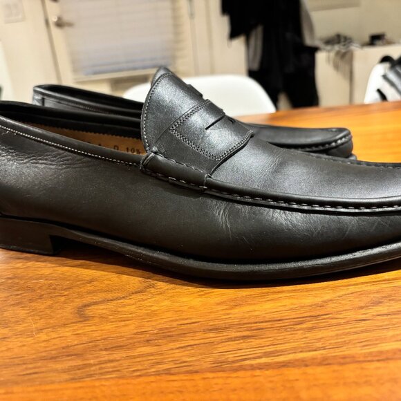 Santoni Black Leather Penny Loafers, US 10.5 - Excellent Condition - Picture 2 of 6